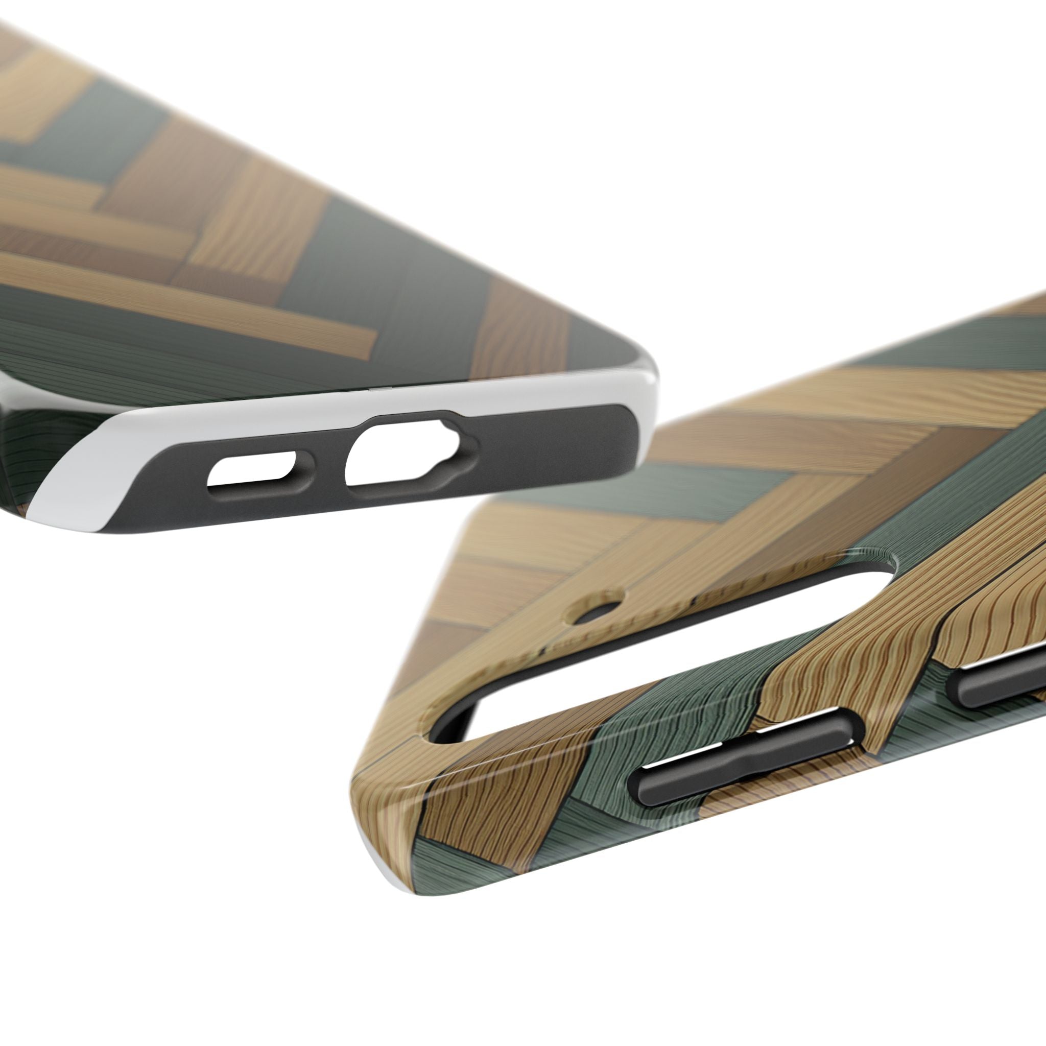 Wood Herringbone Tough Phone Case — Protective Matte Phone Cover with Natural Wood Pattern
