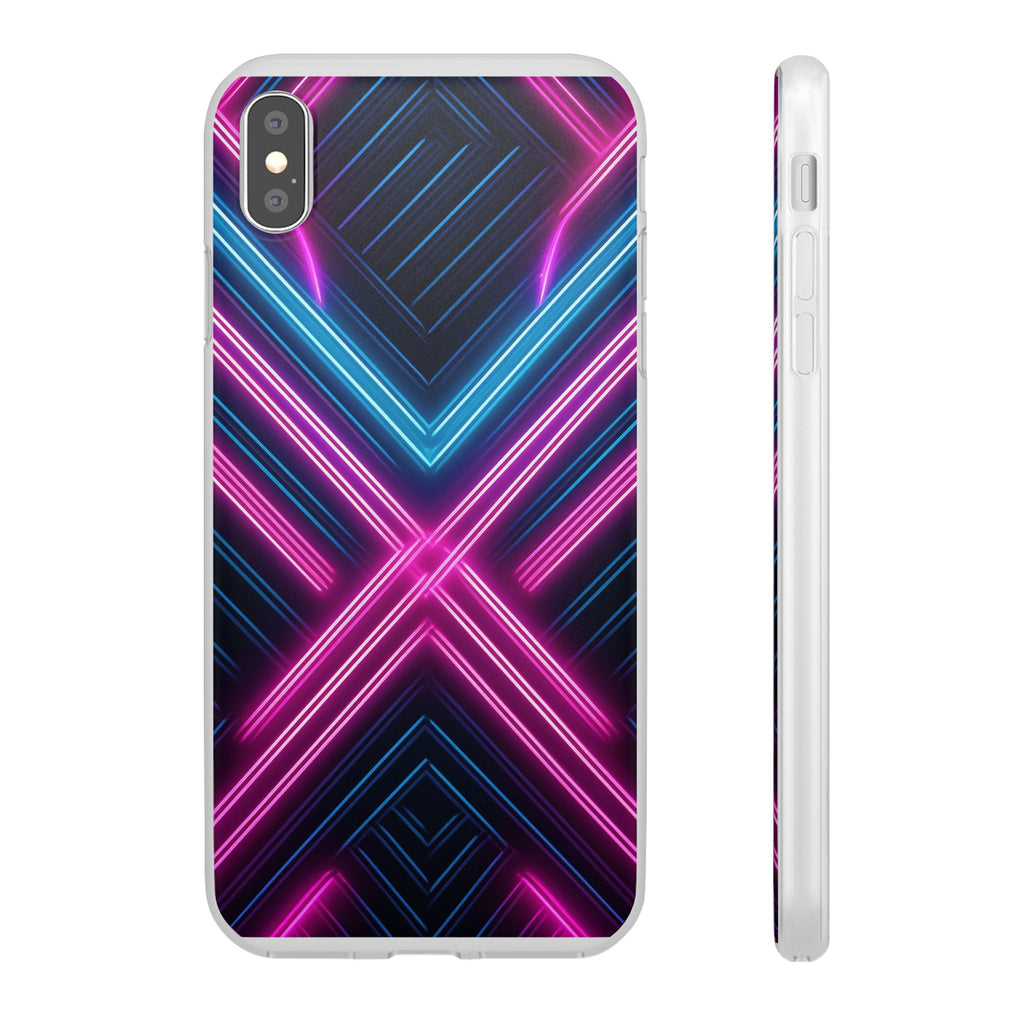 Neon Geometric Phone Case – Retro Vibes Blue & Pink Flexi Case