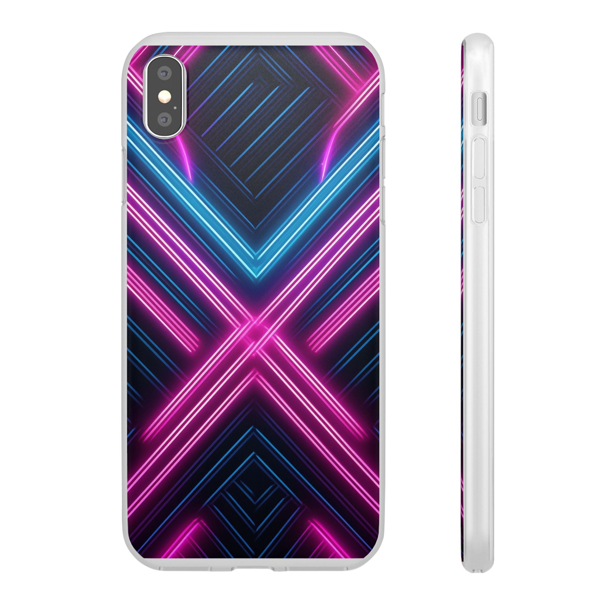 Neon Geometric Phone Case – Retro Vibes Blue & Pink Flexi Case