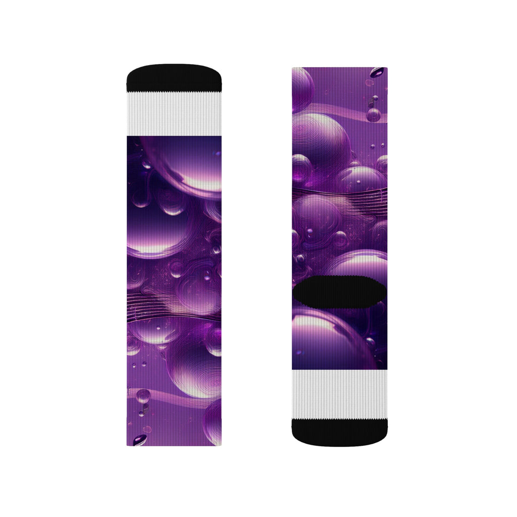 Purple Music Notes Sublimation Socks – Bubble Pattern Crew Socks for Musicians & Music Lovers