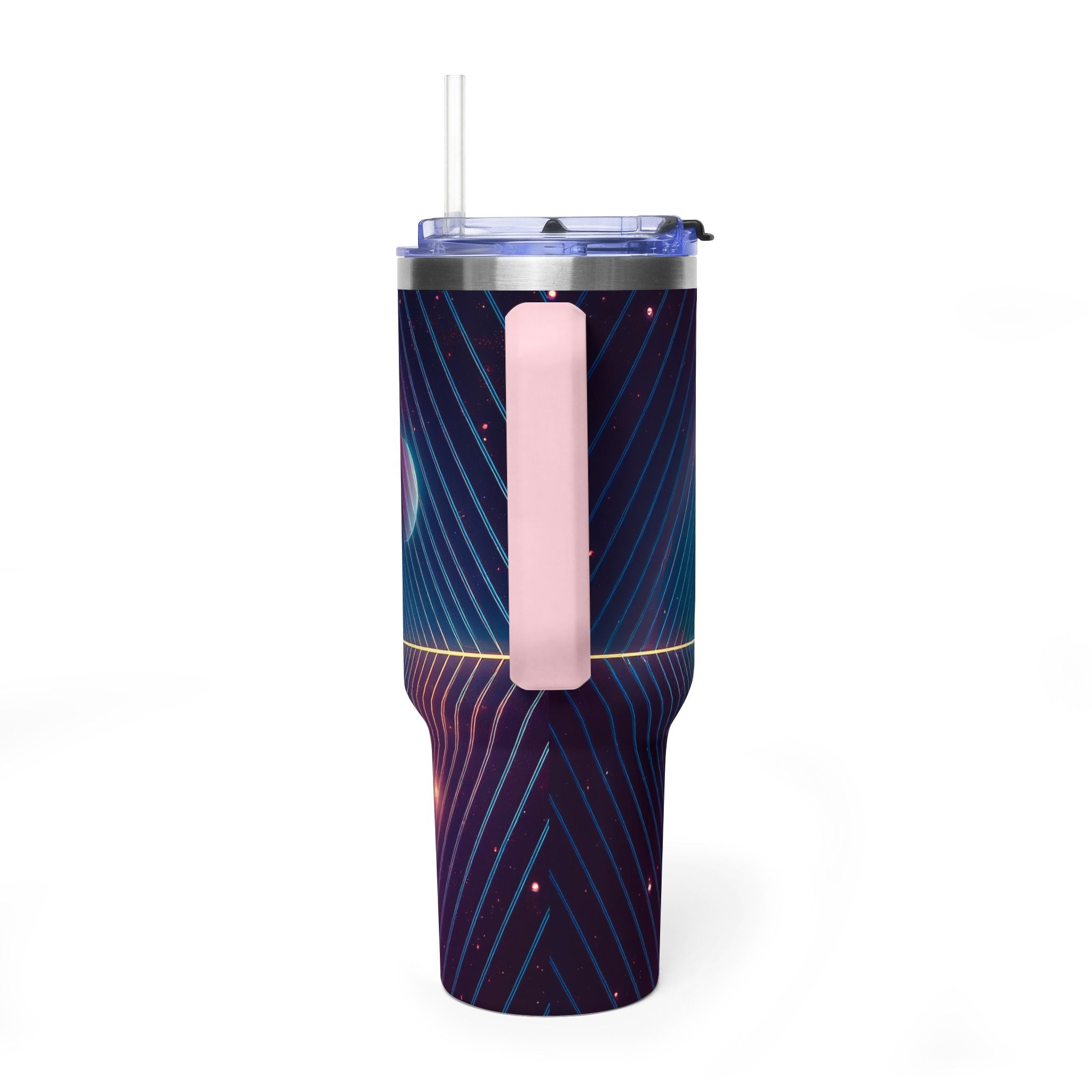 40oz Vacuum Tumbler — Neon Geometric Cosmic Design