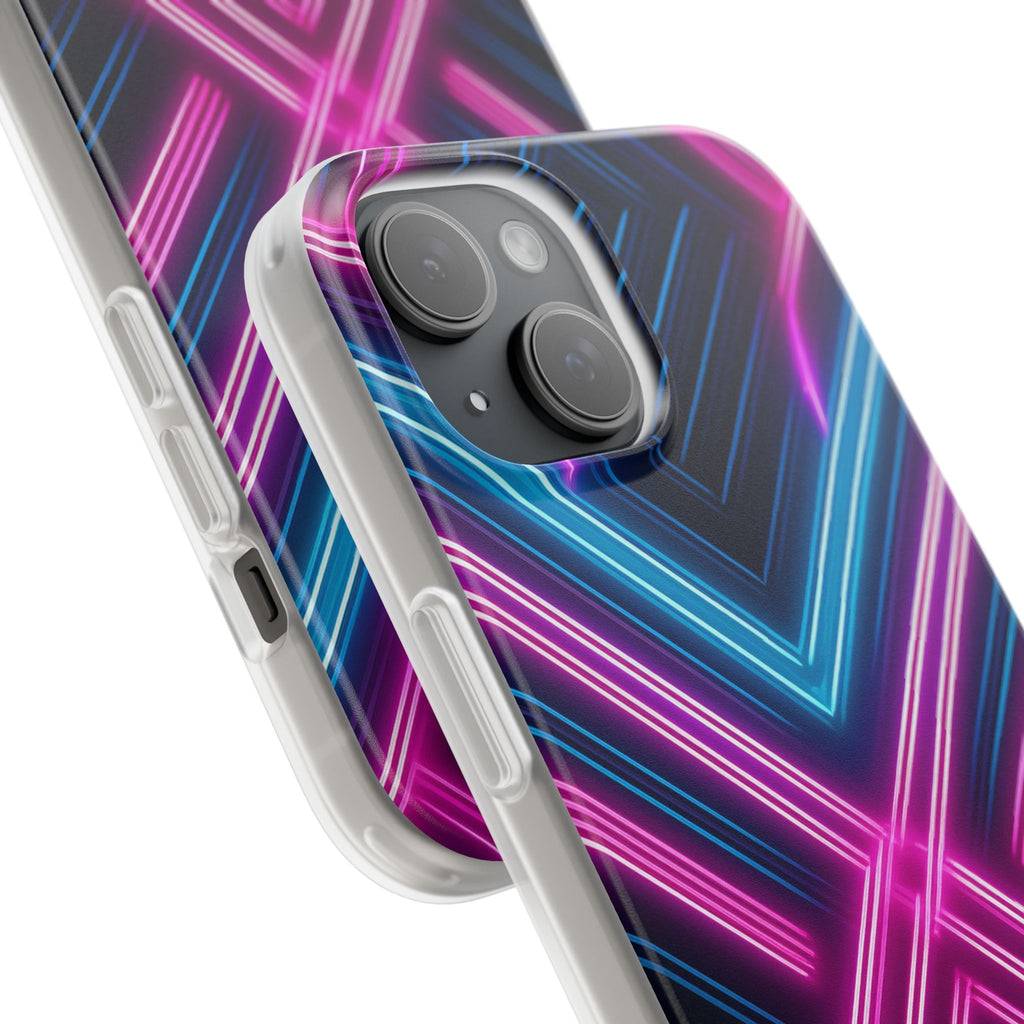 Neon Geometric Phone Case – Retro Vibes Blue & Pink Flexi Case