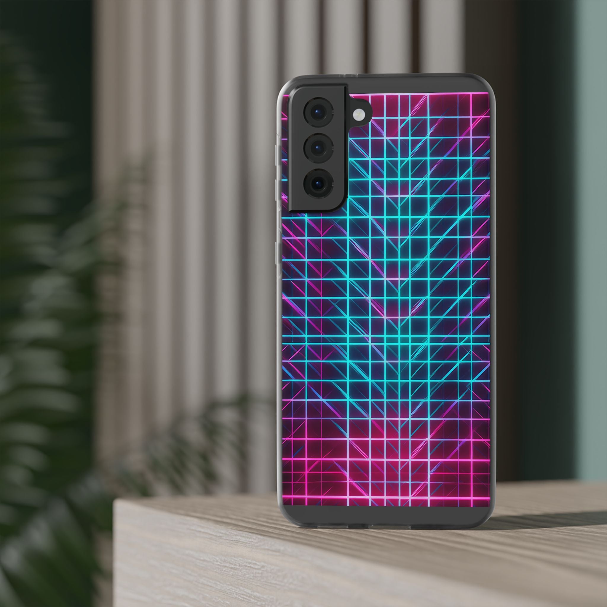 Retro Neon Grid Phone Case – 80s Vaporwave Geometric iPhone Cover