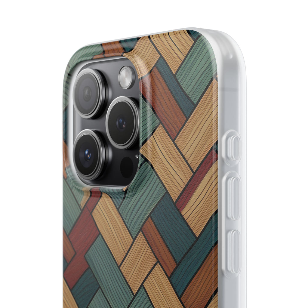 Woven Wood Pattern Phone Case — Rustic Geometric iPhone Flexi Case
