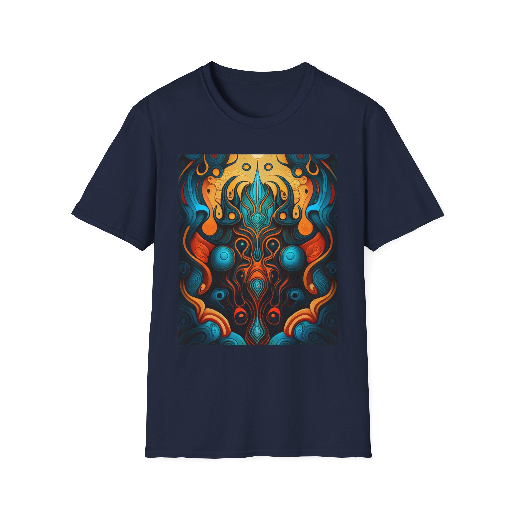 Psychedelic Abstract Mask T-Shirt — Vibrant Tribal Floral Art Tee
