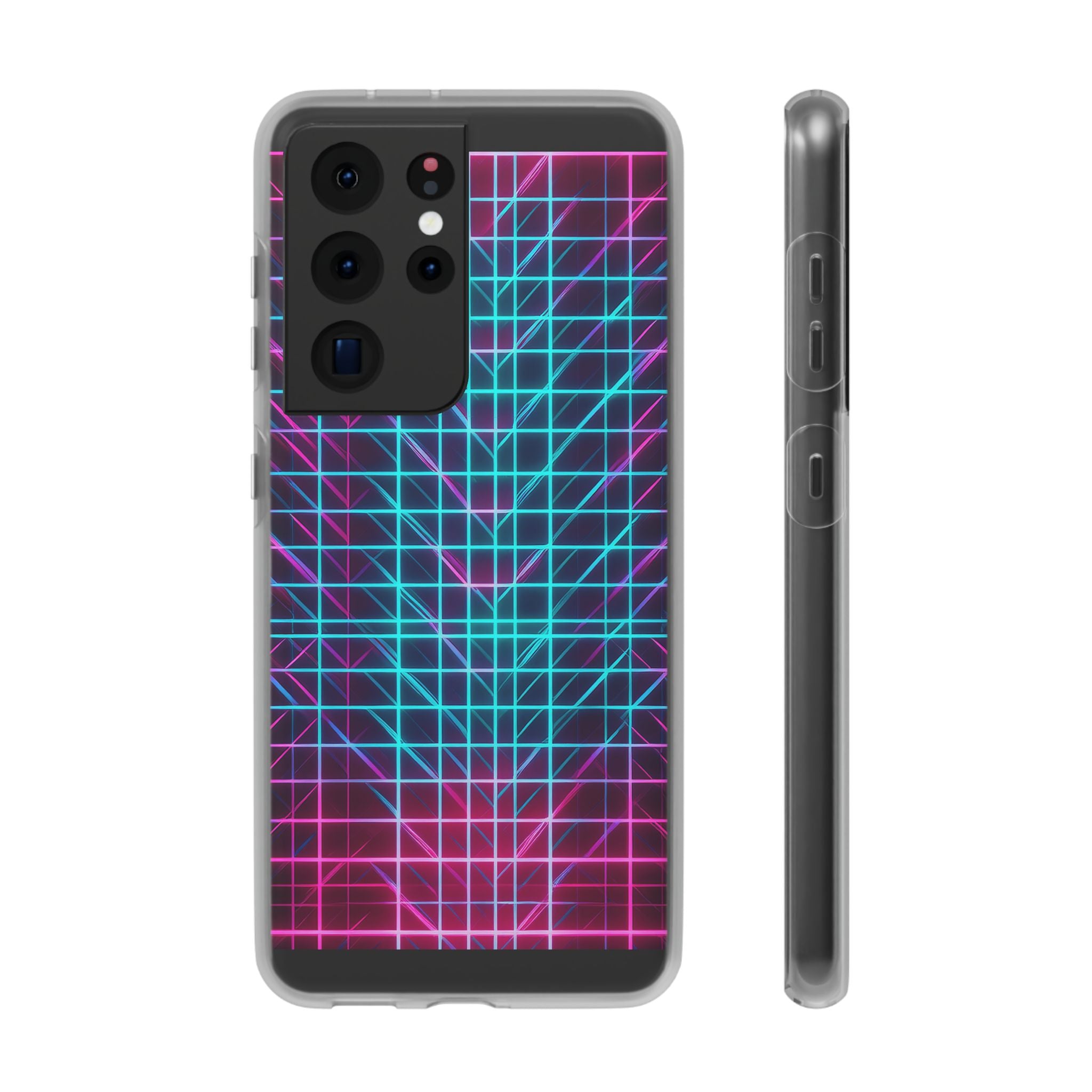 Retro Neon Grid Phone Case – 80s Vaporwave Geometric iPhone Cover