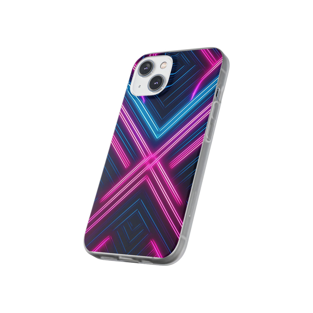 Neon Geometric Phone Case – Retro Vibes Blue & Pink Flexi Case