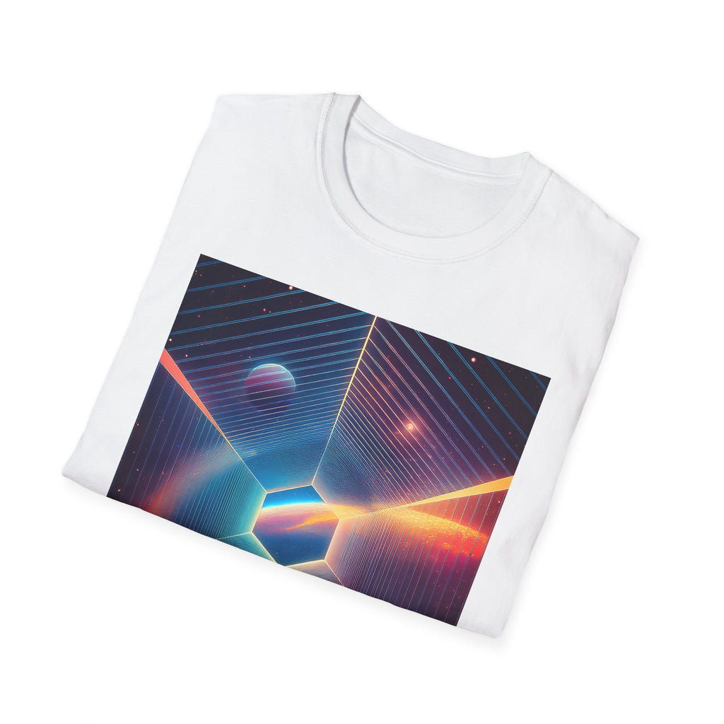 Retro Futuristic Space Tee — Neon Geometric Galaxy T-Shirt