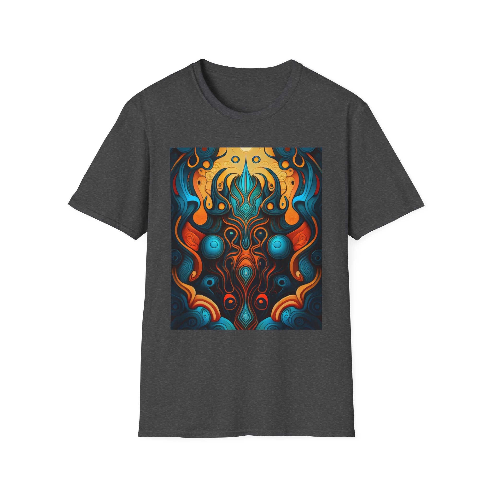 Psychedelic Abstract Mask T-Shirt — Vibrant Tribal Floral Art Tee