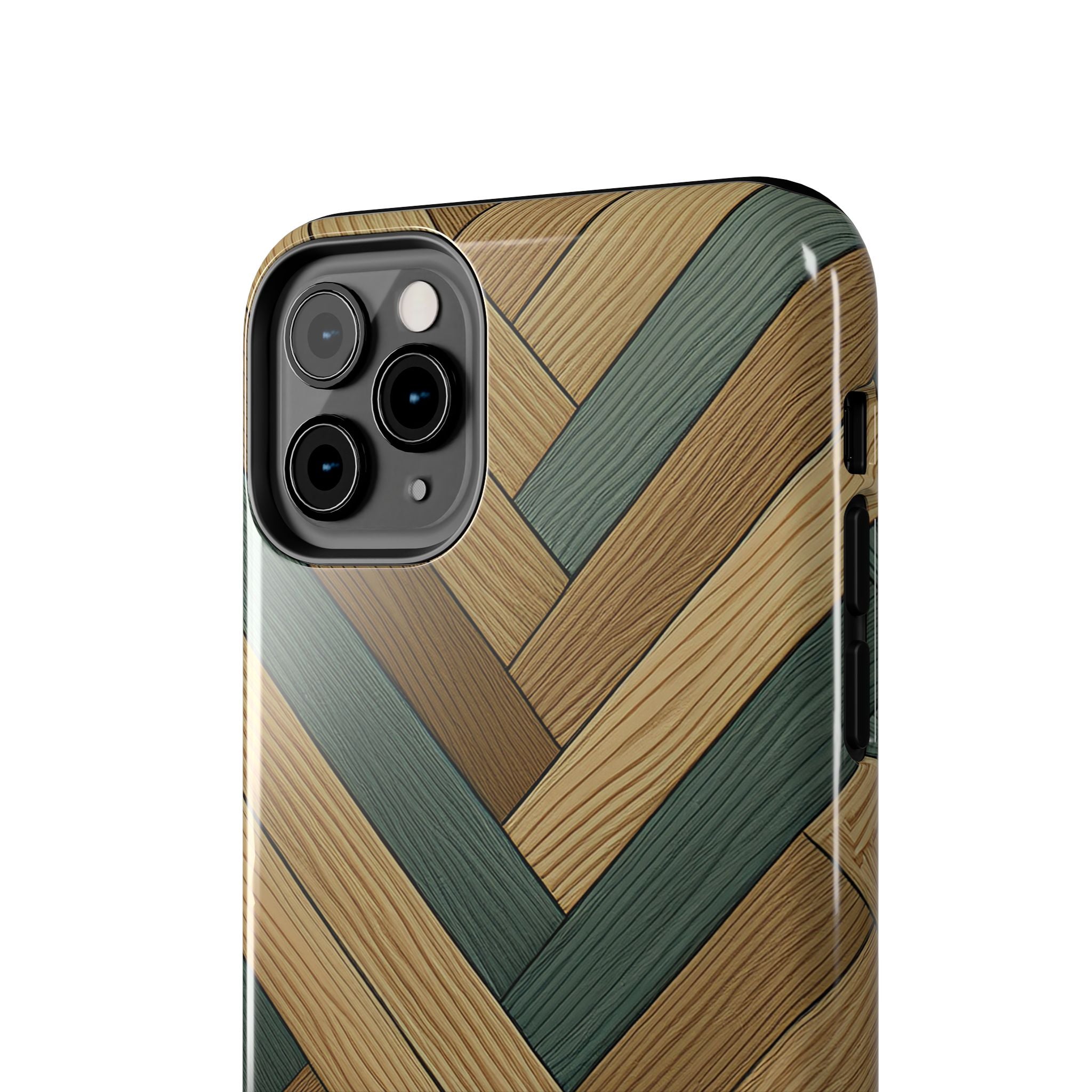 Wood Herringbone Tough Phone Case — Protective Matte Phone Cover with Natural Wood Pattern