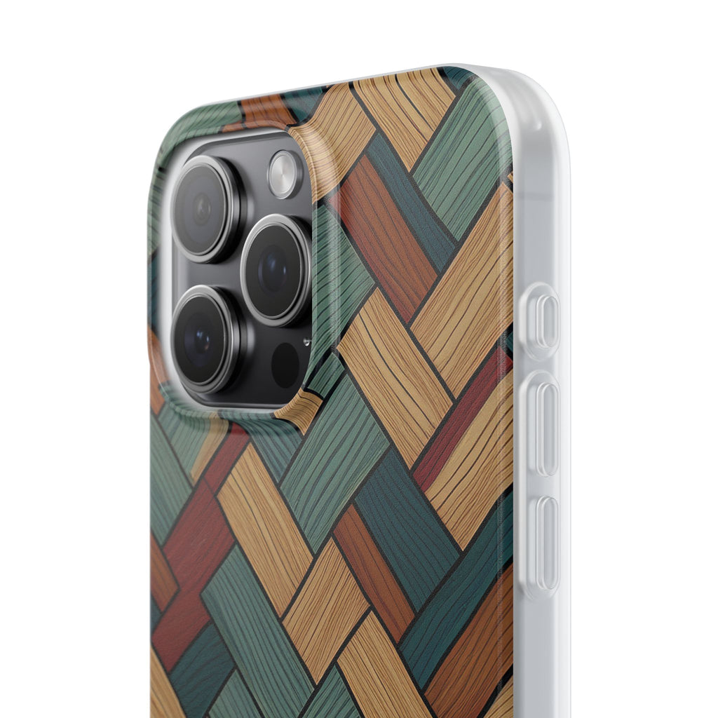 Woven Wood Pattern Phone Case — Rustic Geometric iPhone Flexi Case