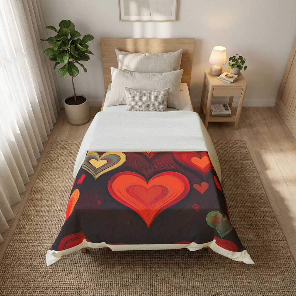 Heart Pattern Cotton Duvet Cover — Retro Red & Teal Love Design