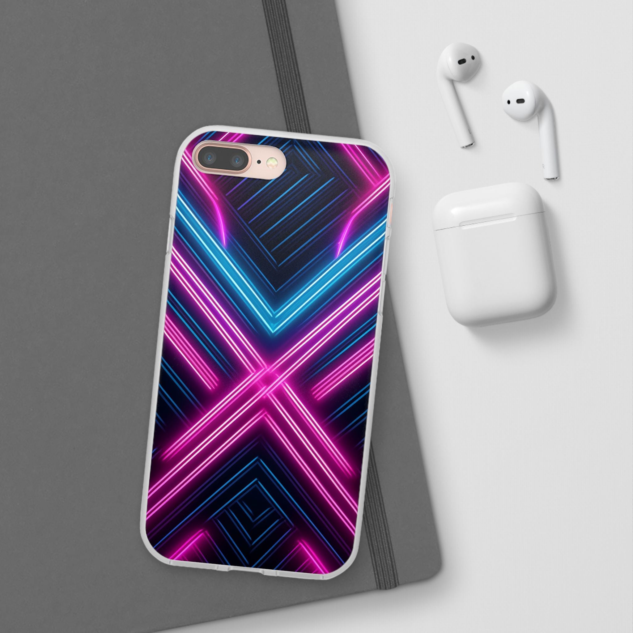 Neon Geometric Phone Case – Retro Vibes Blue & Pink Flexi Case