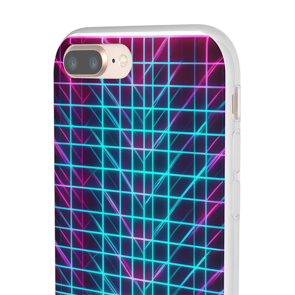 Retro Neon Grid Phone Case – 80s Vaporwave Geometric iPhone Cover