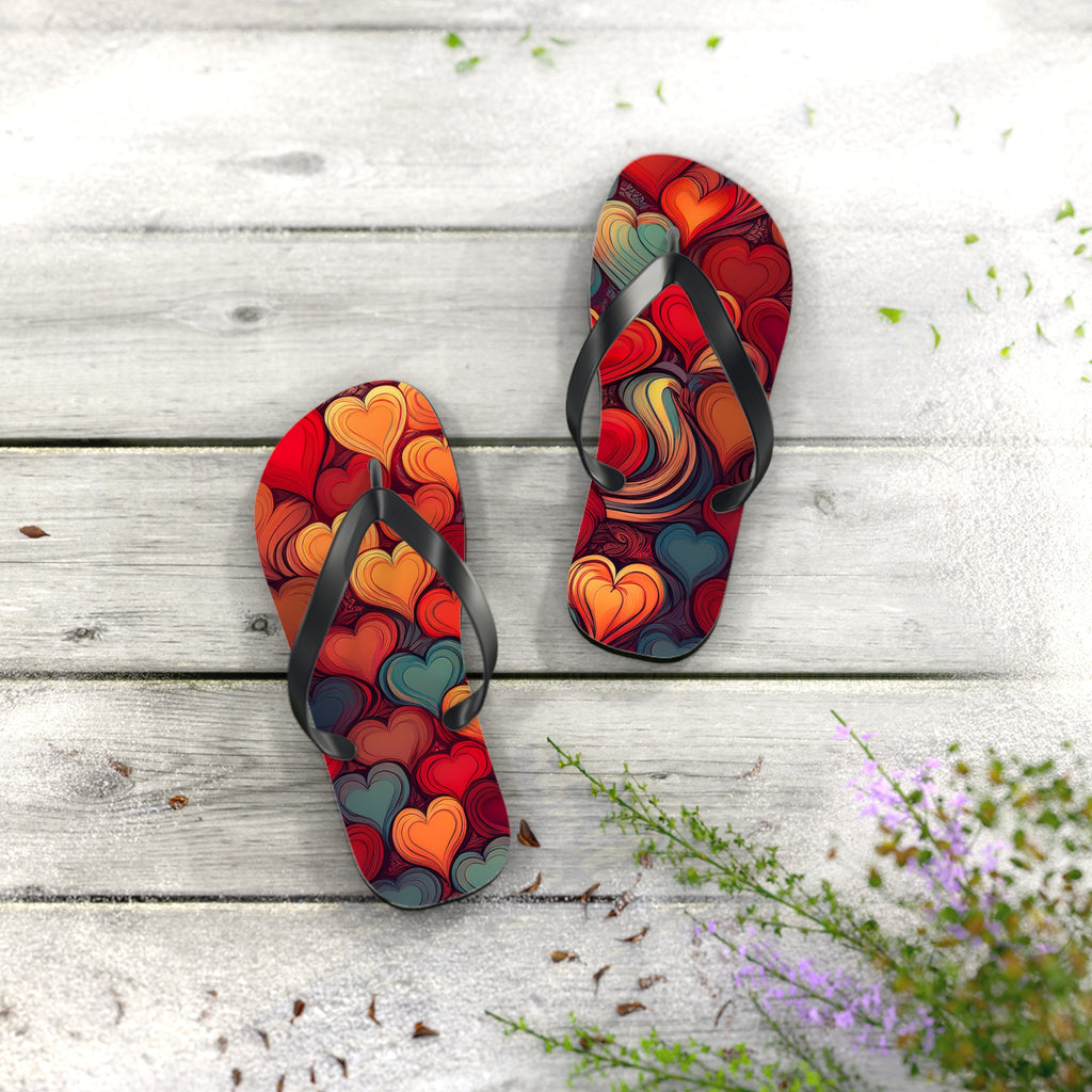Heart Pattern Flip Flops — Colorful Romantic Summer Sandals