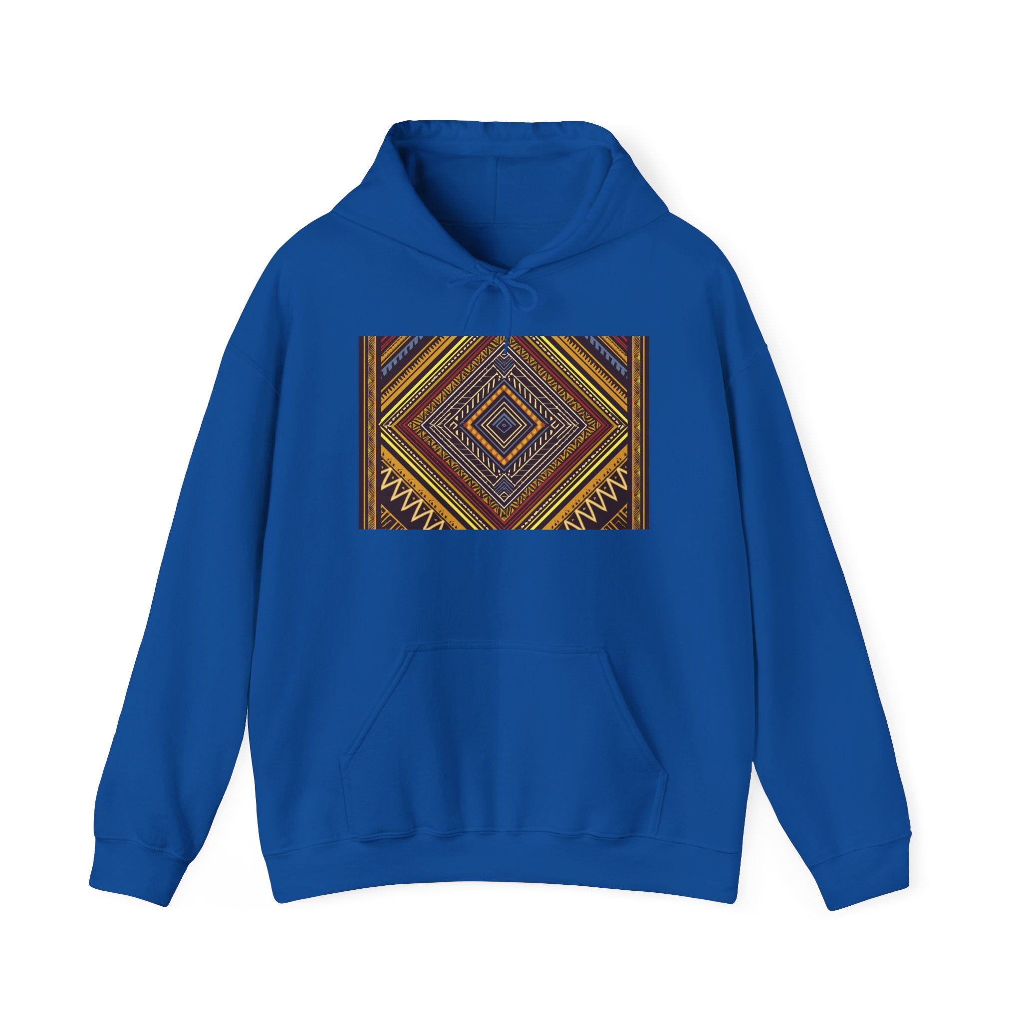 Boho Geometric Diamond Hoodie – Earthy Tribal Pattern Pullover