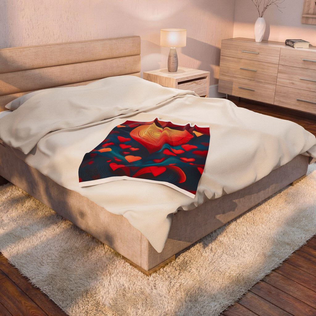 Heart Cascade Velveteen Plush Blanket – Cozy Red & Blue Heart Pattern, Perfect Valentine’s Gift