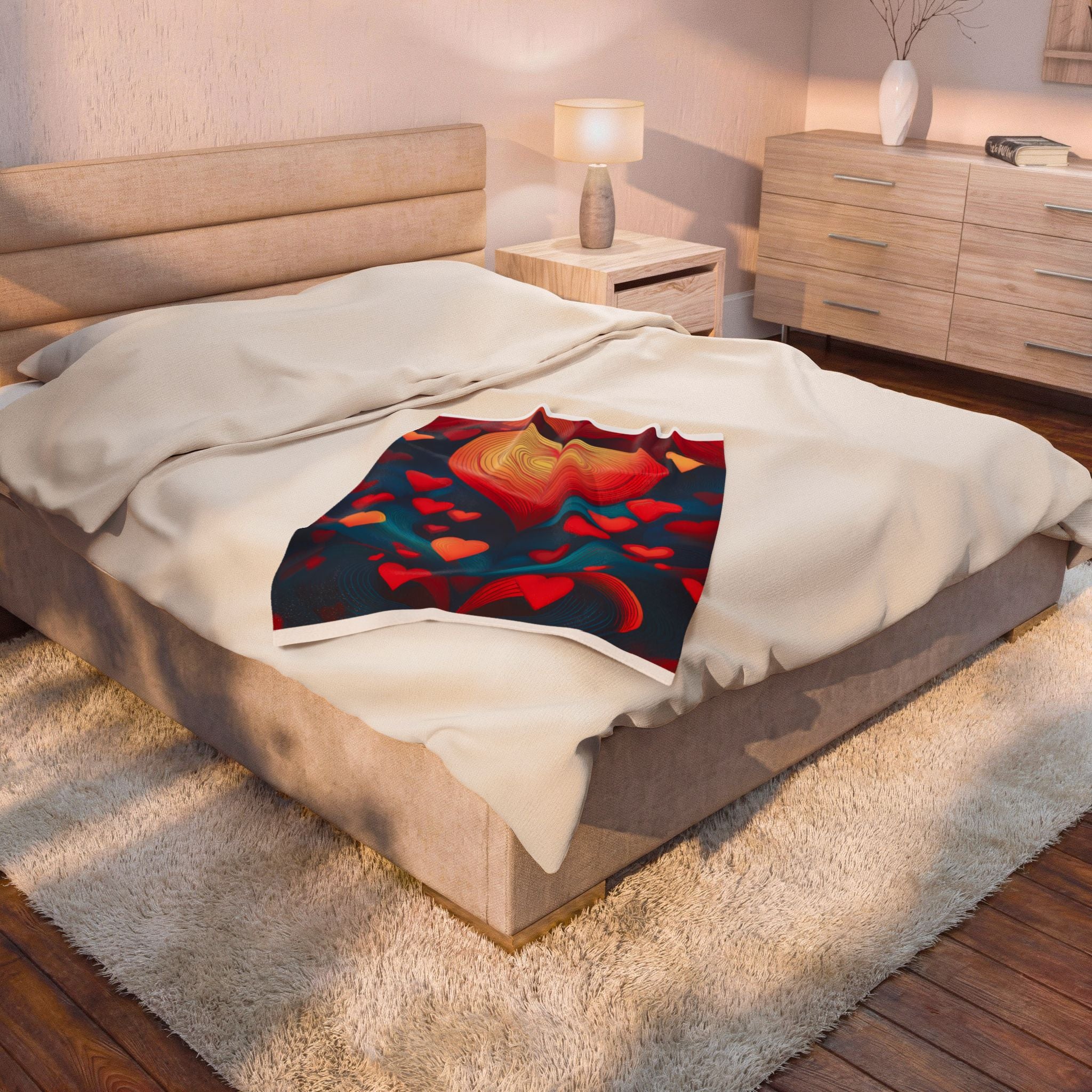 Heart Cascade Velveteen Plush Blanket – Cozy Red & Blue Heart Pattern, Perfect Valentine’s Gift