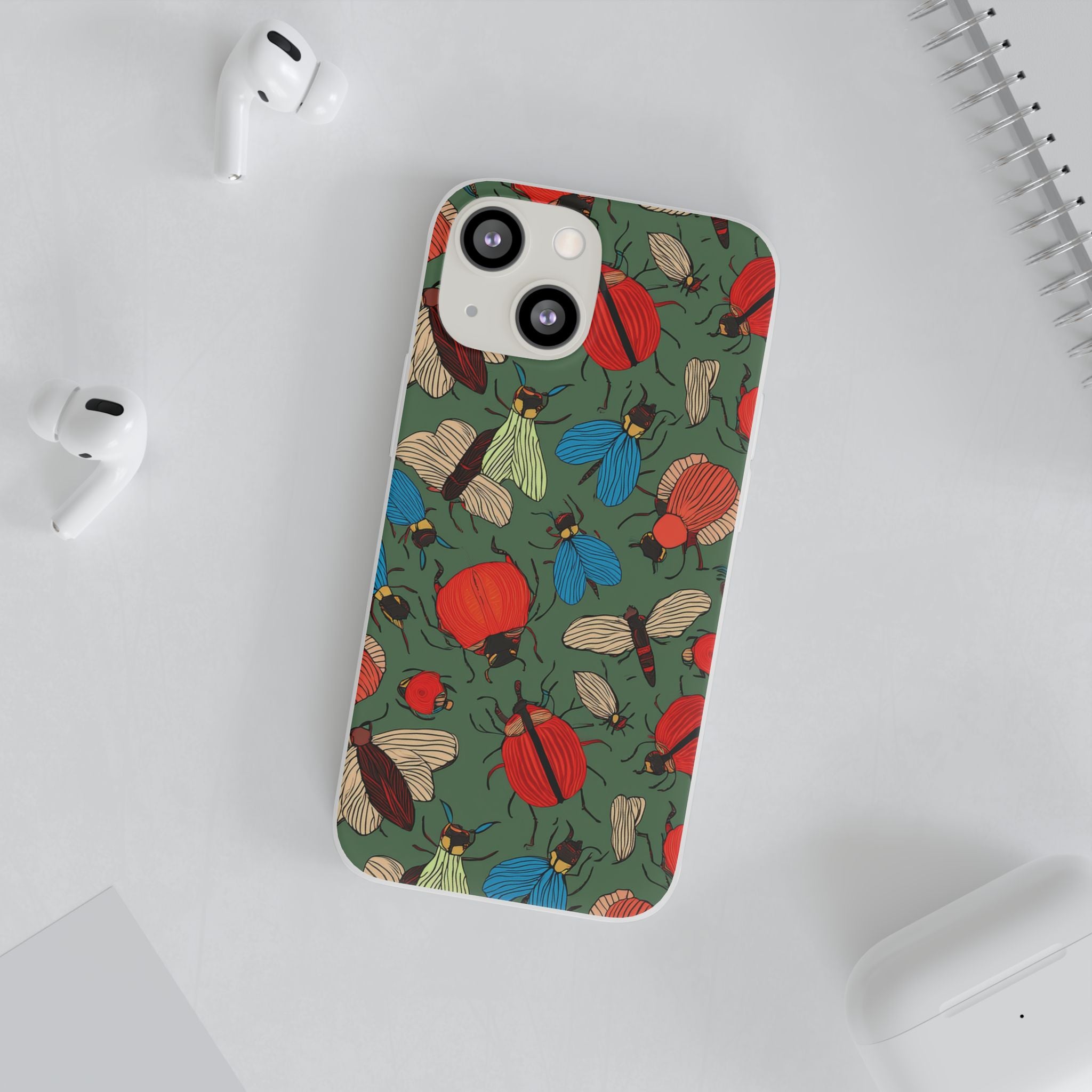 Bug Pattern Phone Case — Colorful Beetles & Flies Design