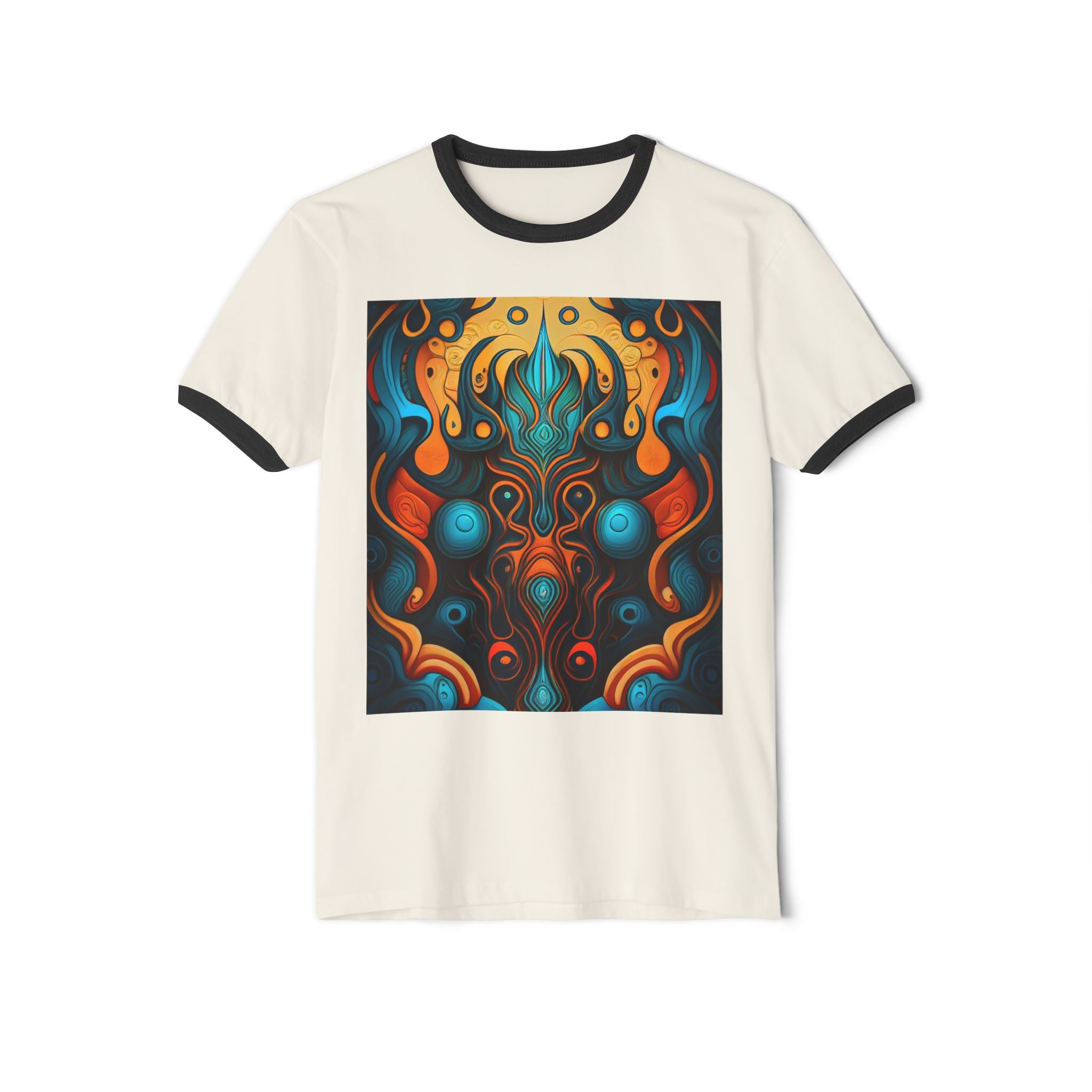 Abstract Flame Mandala Ringer Tee - Psychedelic Symmetry Graphic T-Shirt