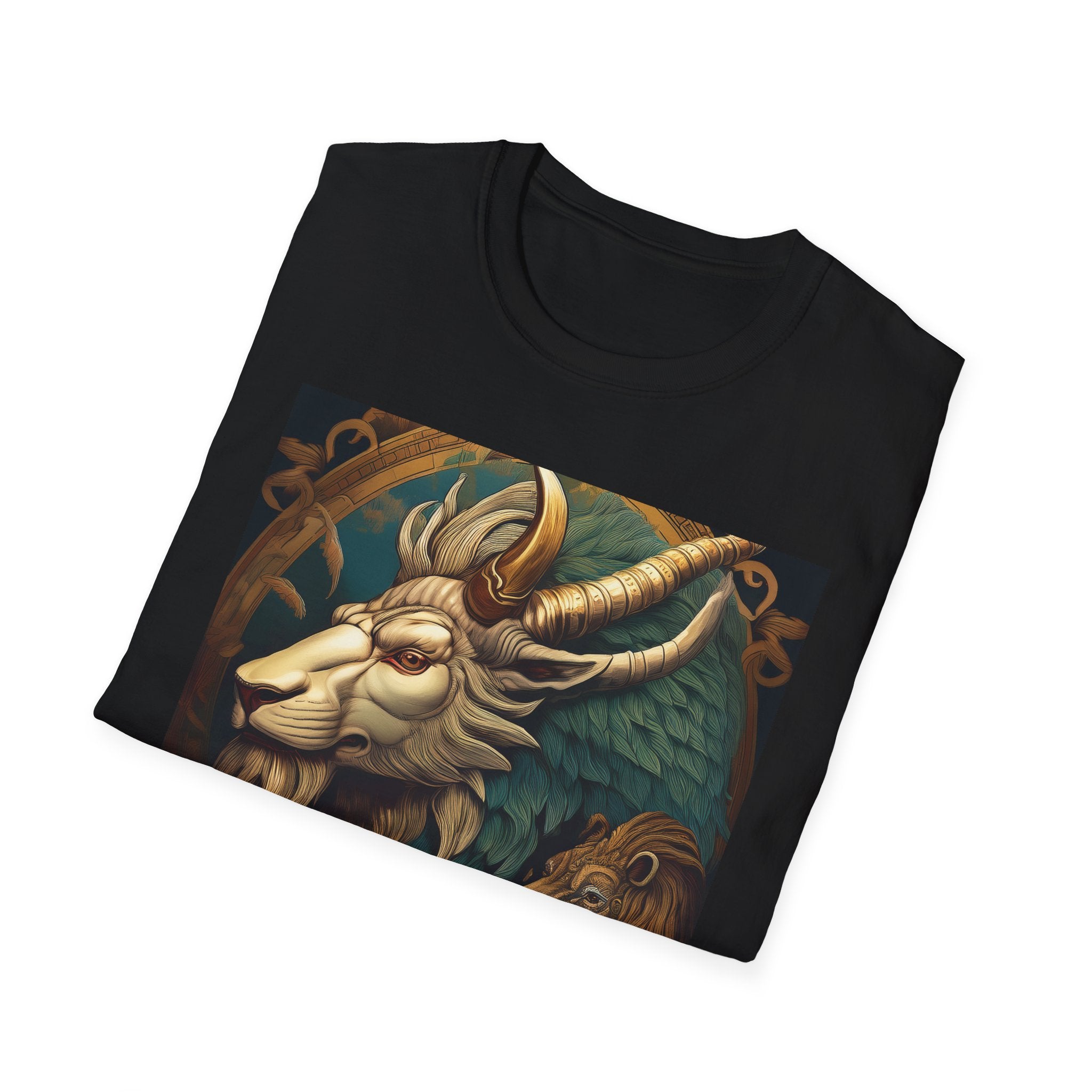 Mythical Beast Art T-Shirt — Majestic Ram & Goat Fantasy Illustration