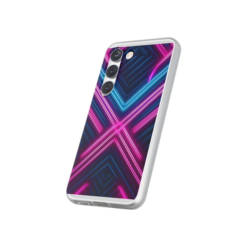 Neon Geometric Phone Case – Retro Vibes Blue & Pink Flexi Case