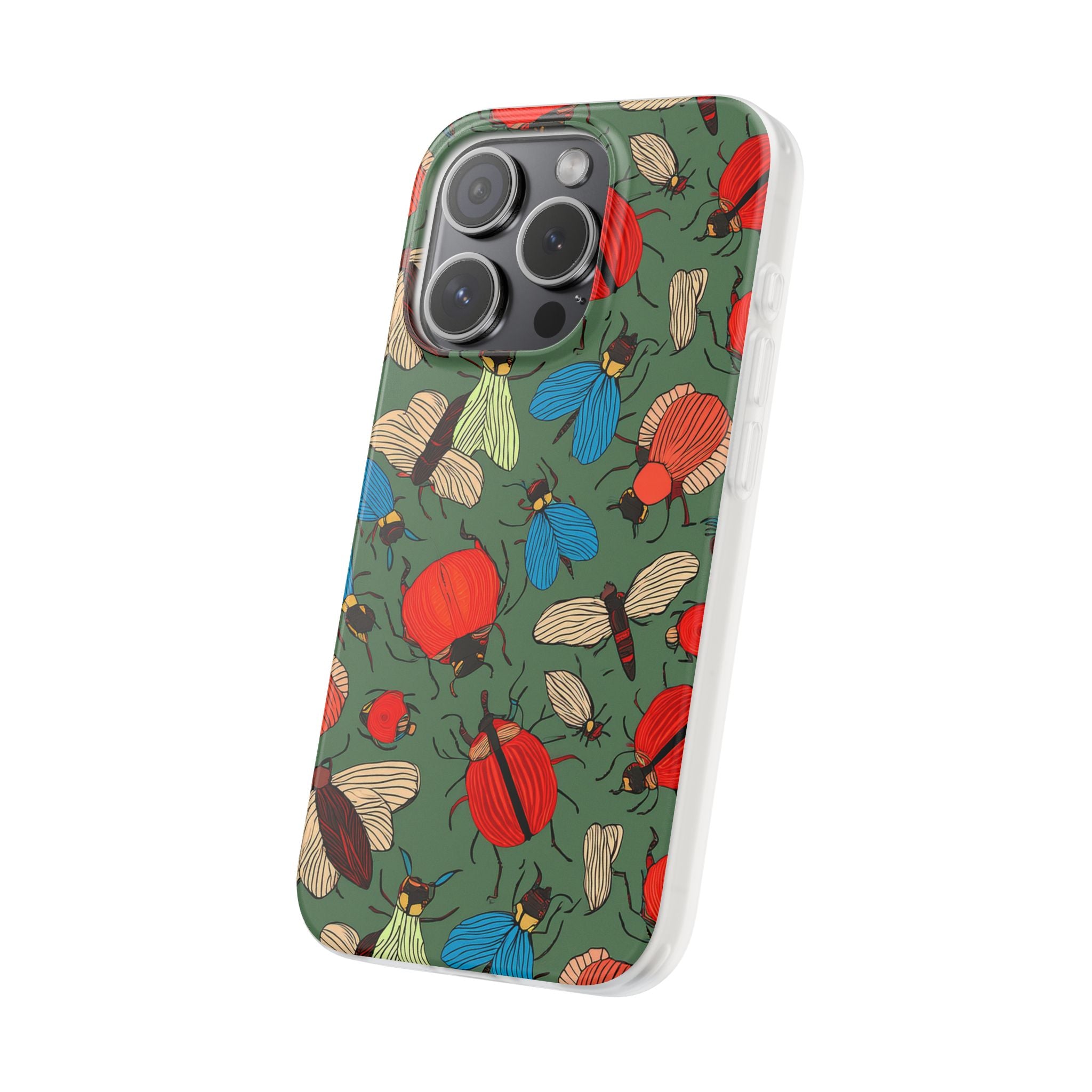 Bug Pattern Phone Case — Colorful Beetles & Flies Design