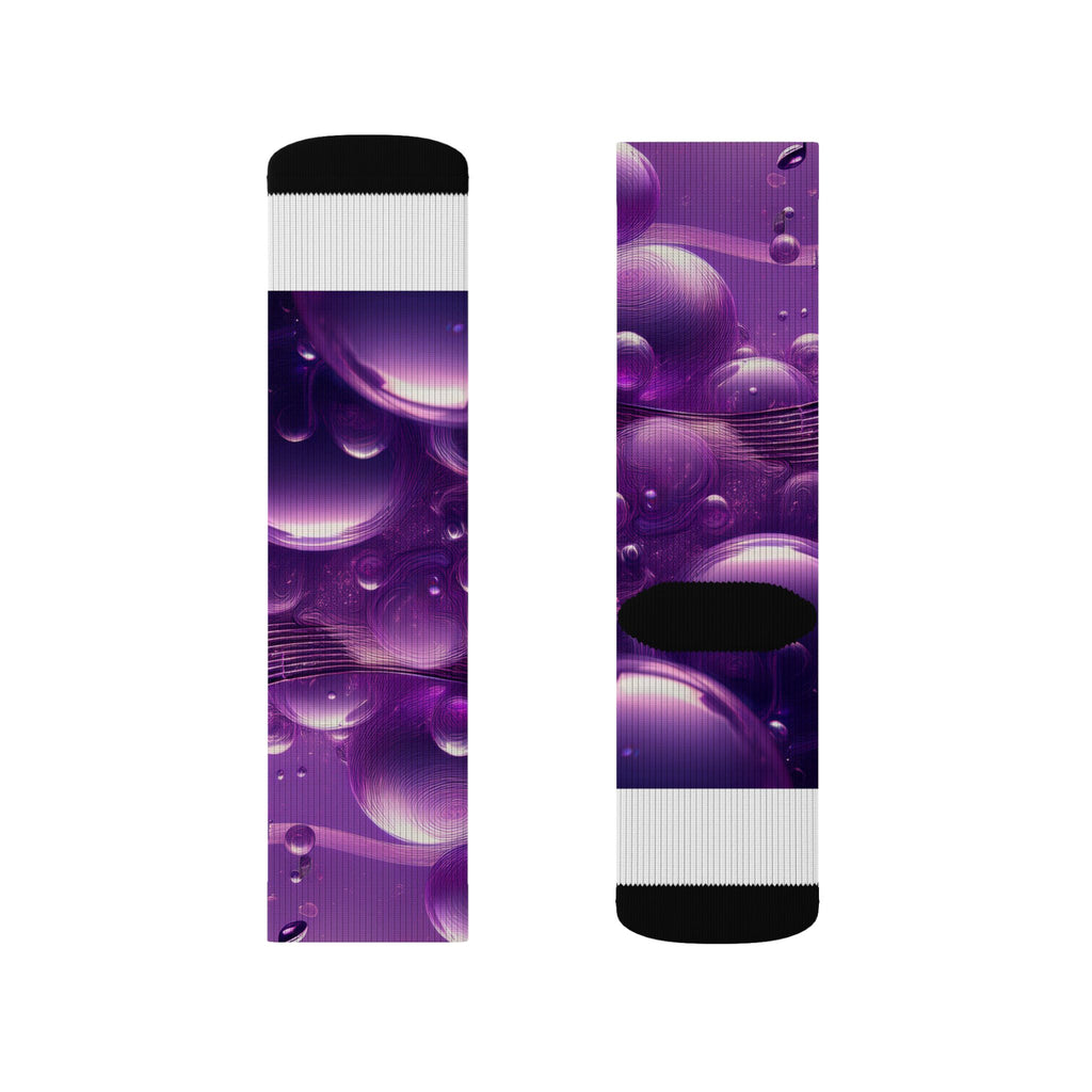 Purple Music Notes Sublimation Socks – Bubble Pattern Crew Socks for Musicians & Music Lovers