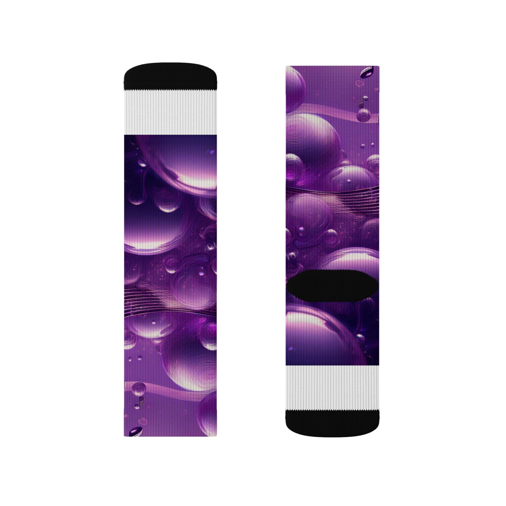 Purple Music Notes Sublimation Socks – Bubble Pattern Crew Socks for Musicians & Music Lovers