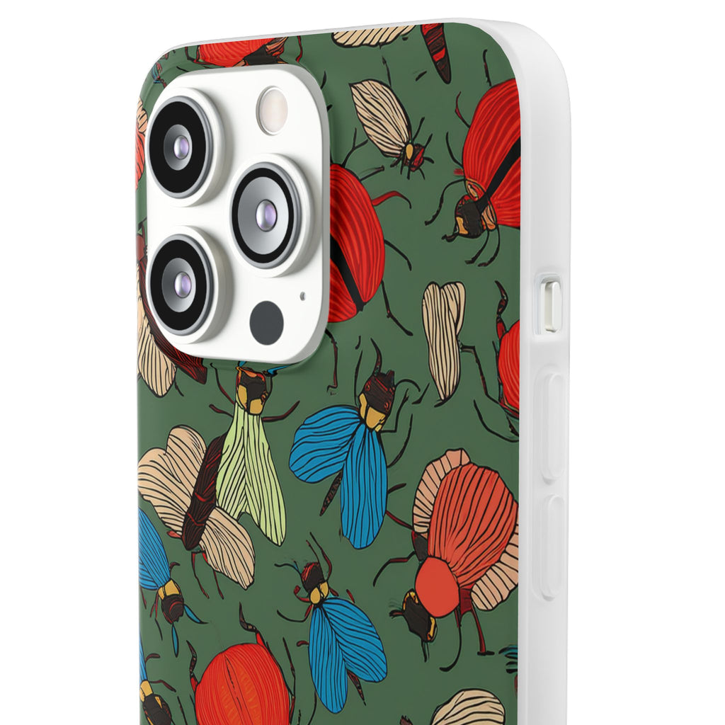 Bug Pattern Phone Case — Colorful Beetles & Flies Design