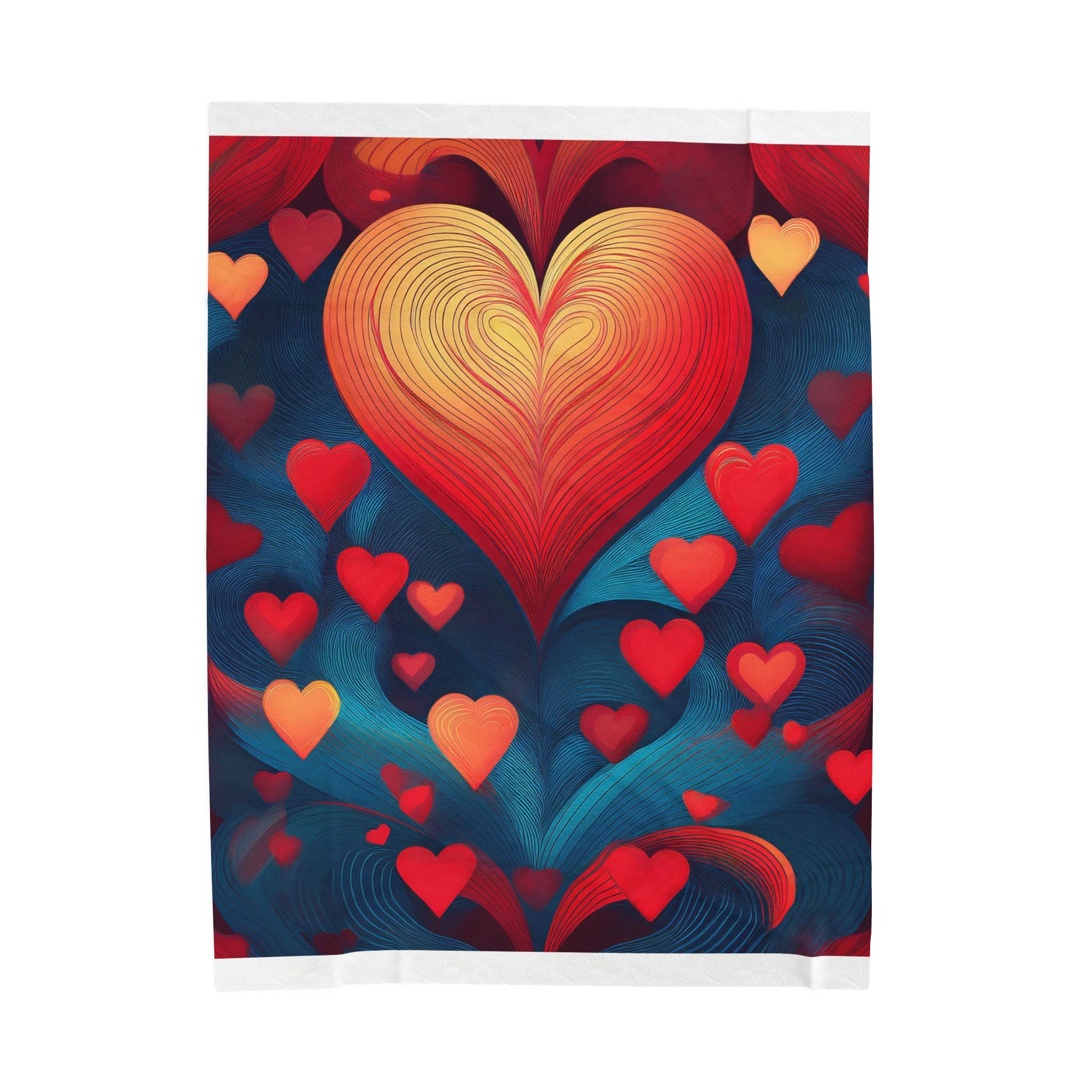 Heart Cascade Velveteen Plush Blanket – Cozy Red & Blue Heart Pattern, Perfect Valentine’s Gift