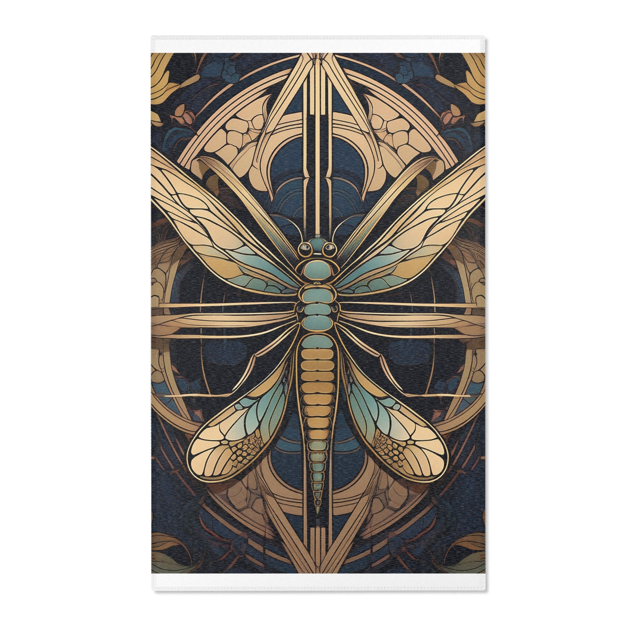 Art Nouveau Dragonfly Area Rug — Vintage Botanical Accent Rug