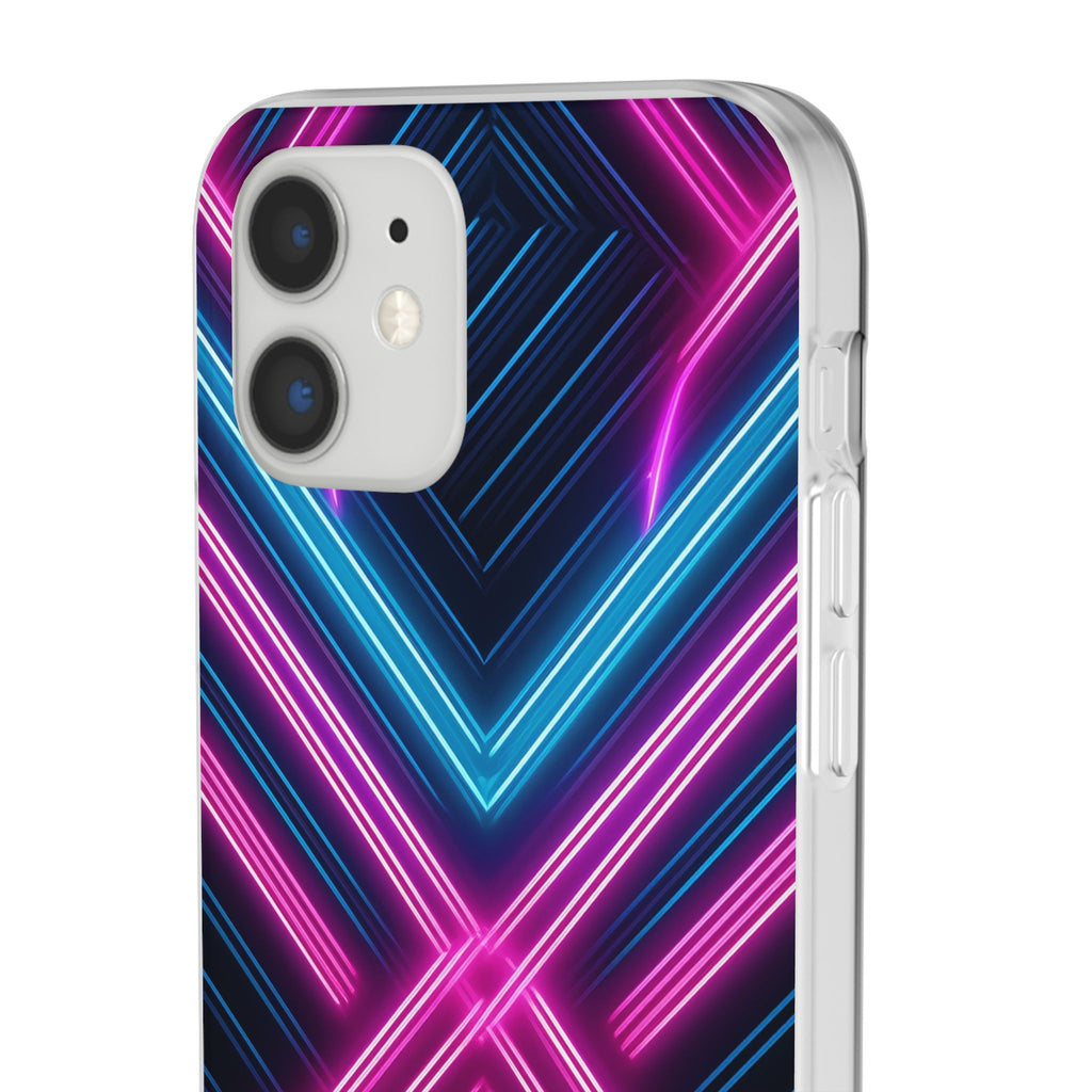 Neon Geometric Phone Case – Retro Vibes Blue & Pink Flexi Case