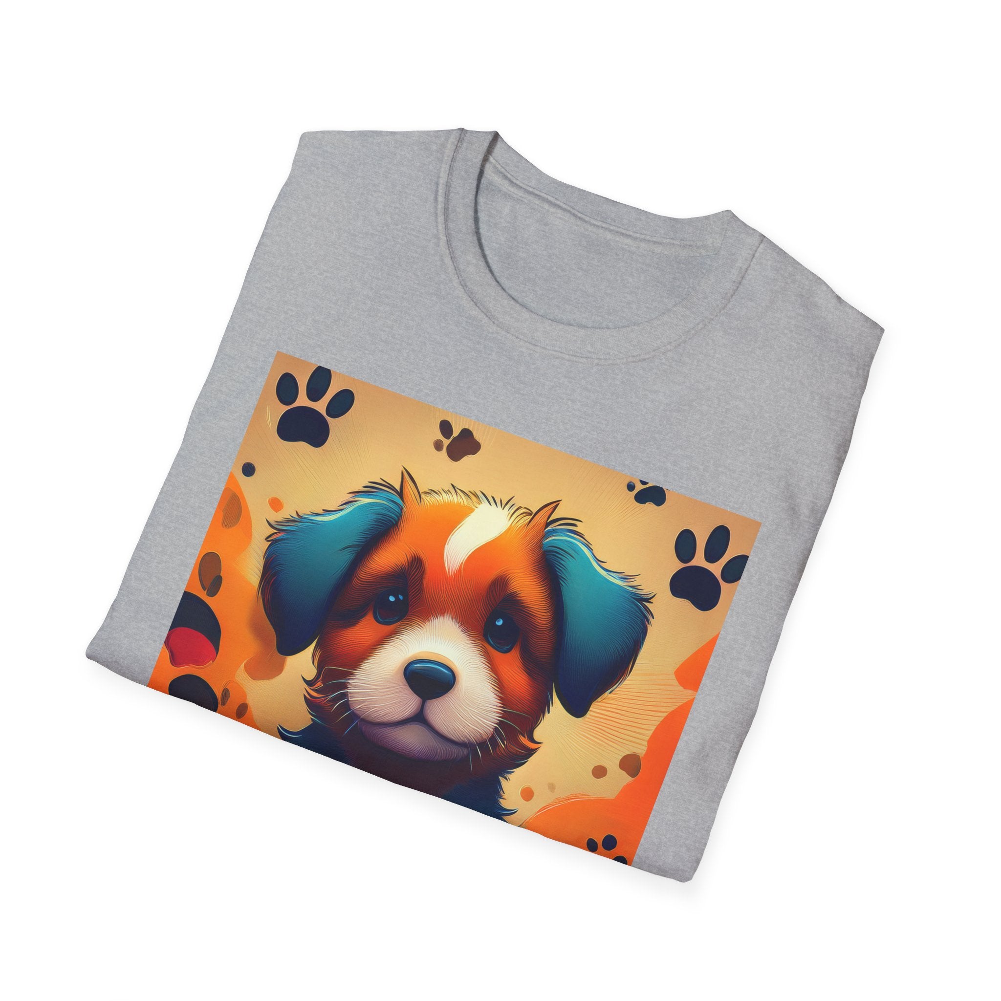 Cute Puppy Portrait T-Shirt — Colorful Paw Print Dog Graphic Tee