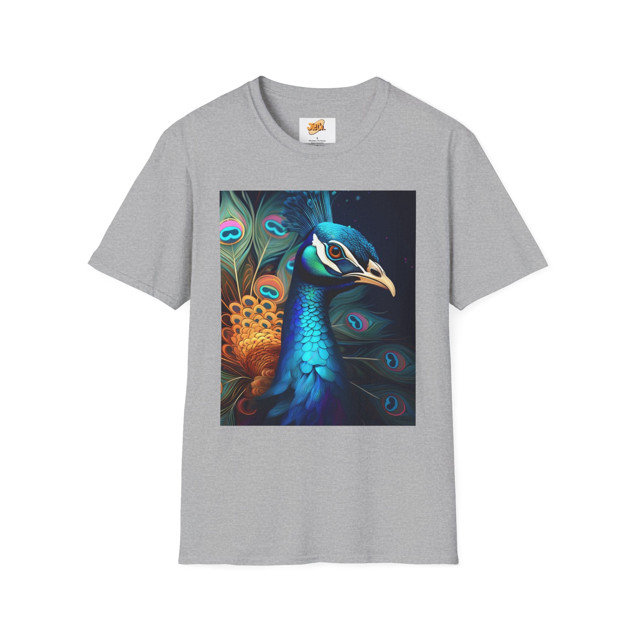 Peacock Art T-Shirt — Vibrant Blue & Teal Peacock Illustration Tee
