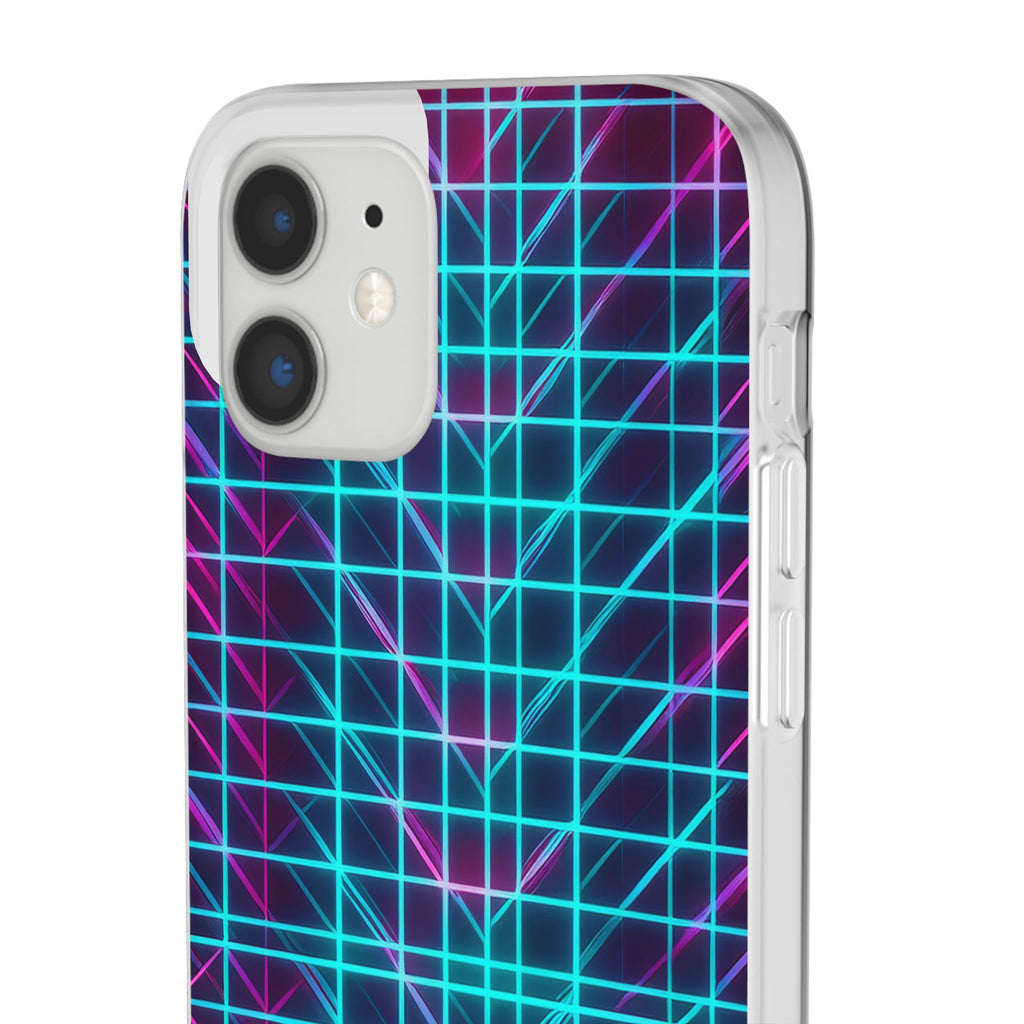 Retro Neon Grid Phone Case – 80s Vaporwave Geometric iPhone Cover