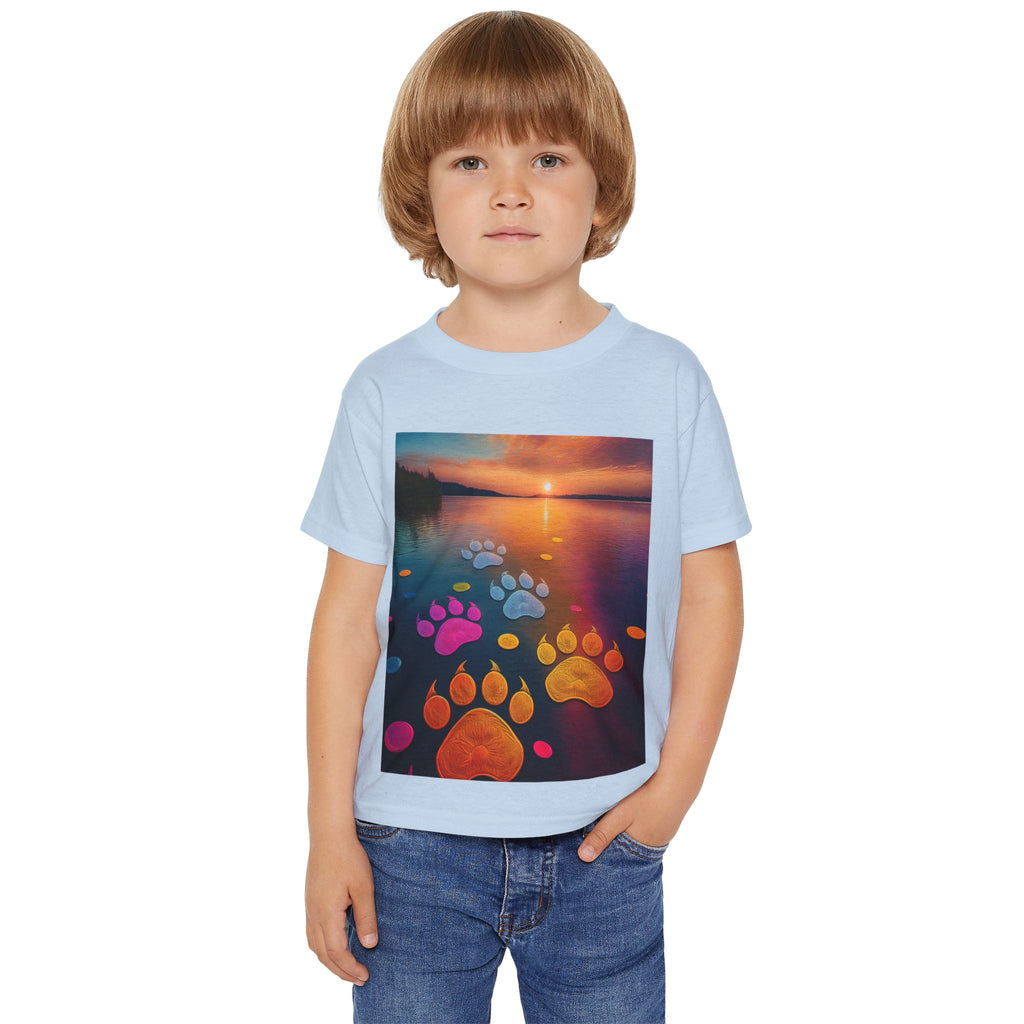 Toddler T-Shirt — Colorful Paw Prints at Sunset