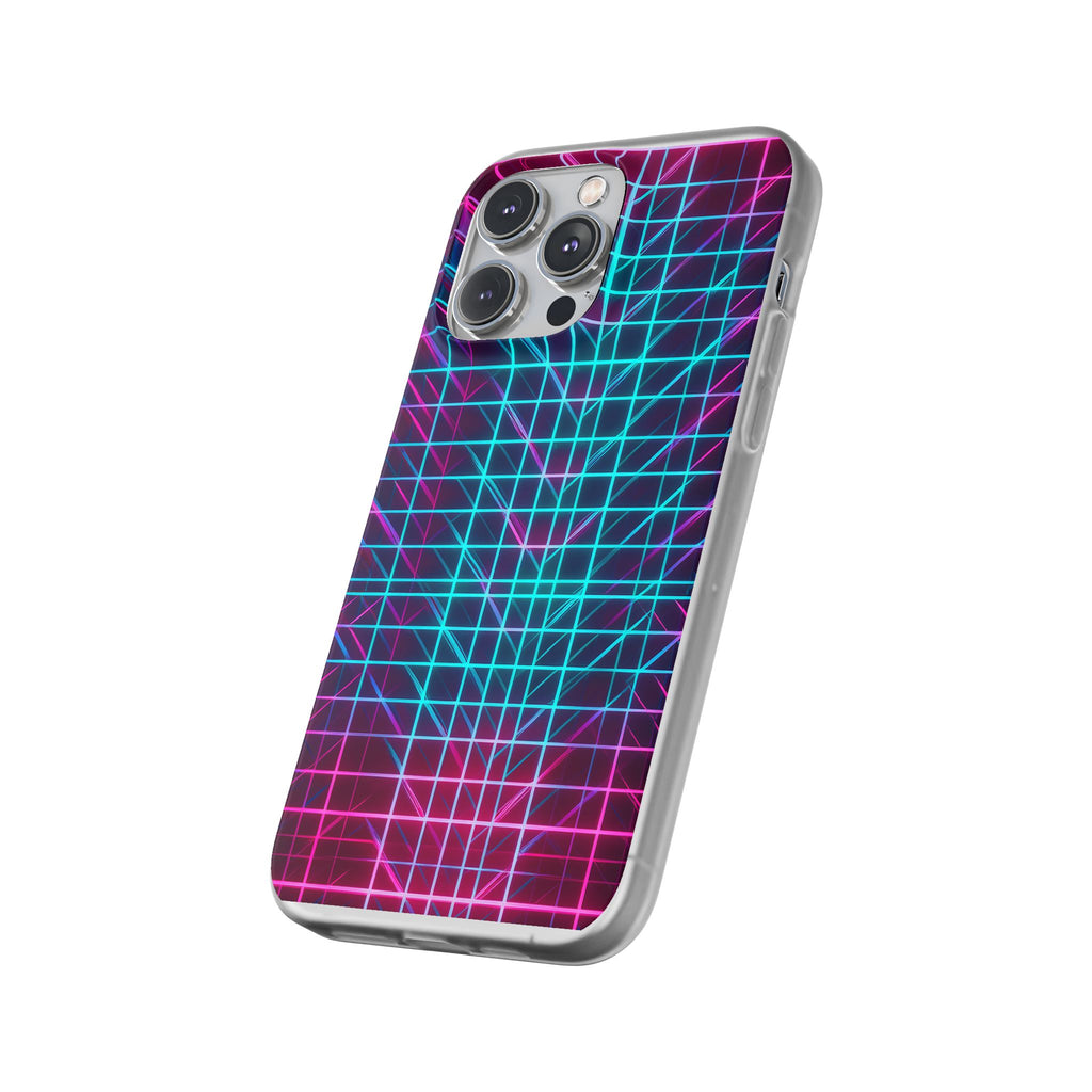 Retro Neon Grid Phone Case – 80s Vaporwave Geometric iPhone Cover