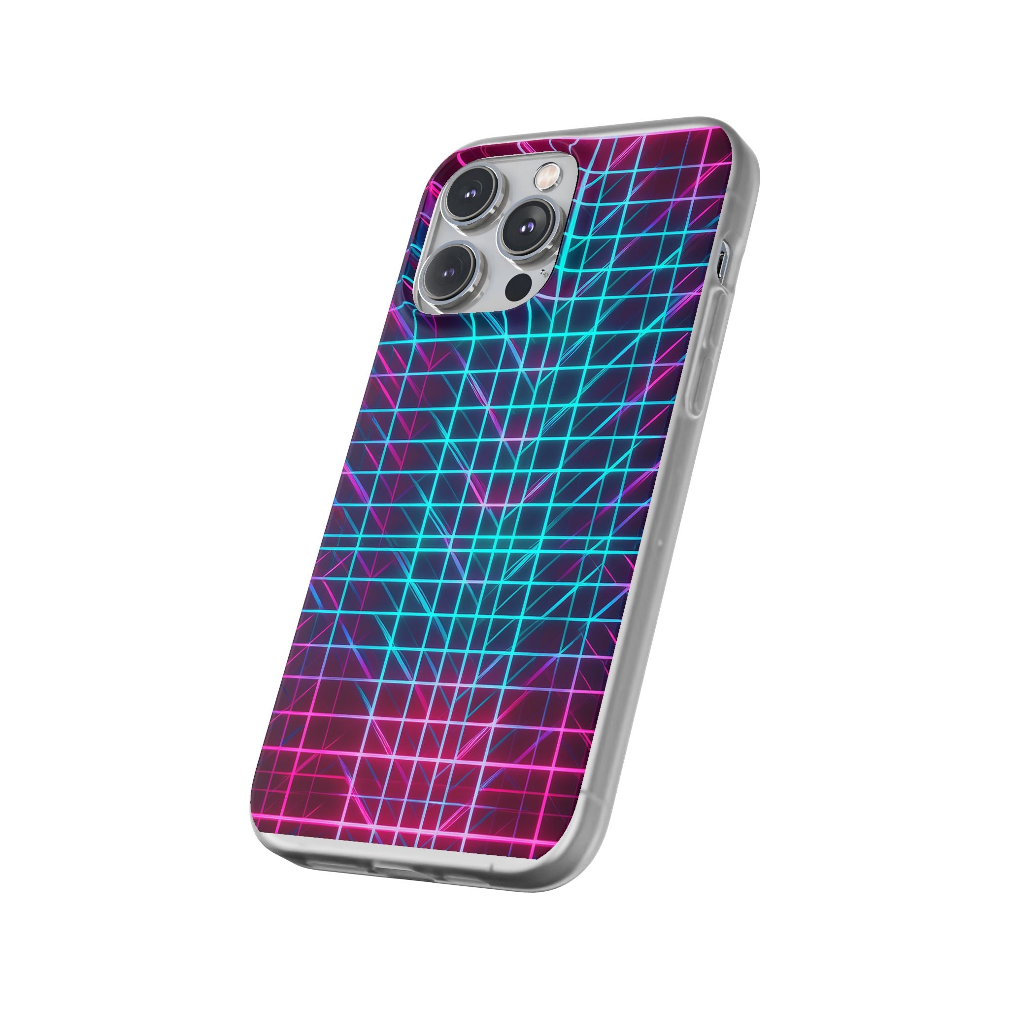 Retro Neon Grid Phone Case – 80s Vaporwave Geometric iPhone Cover