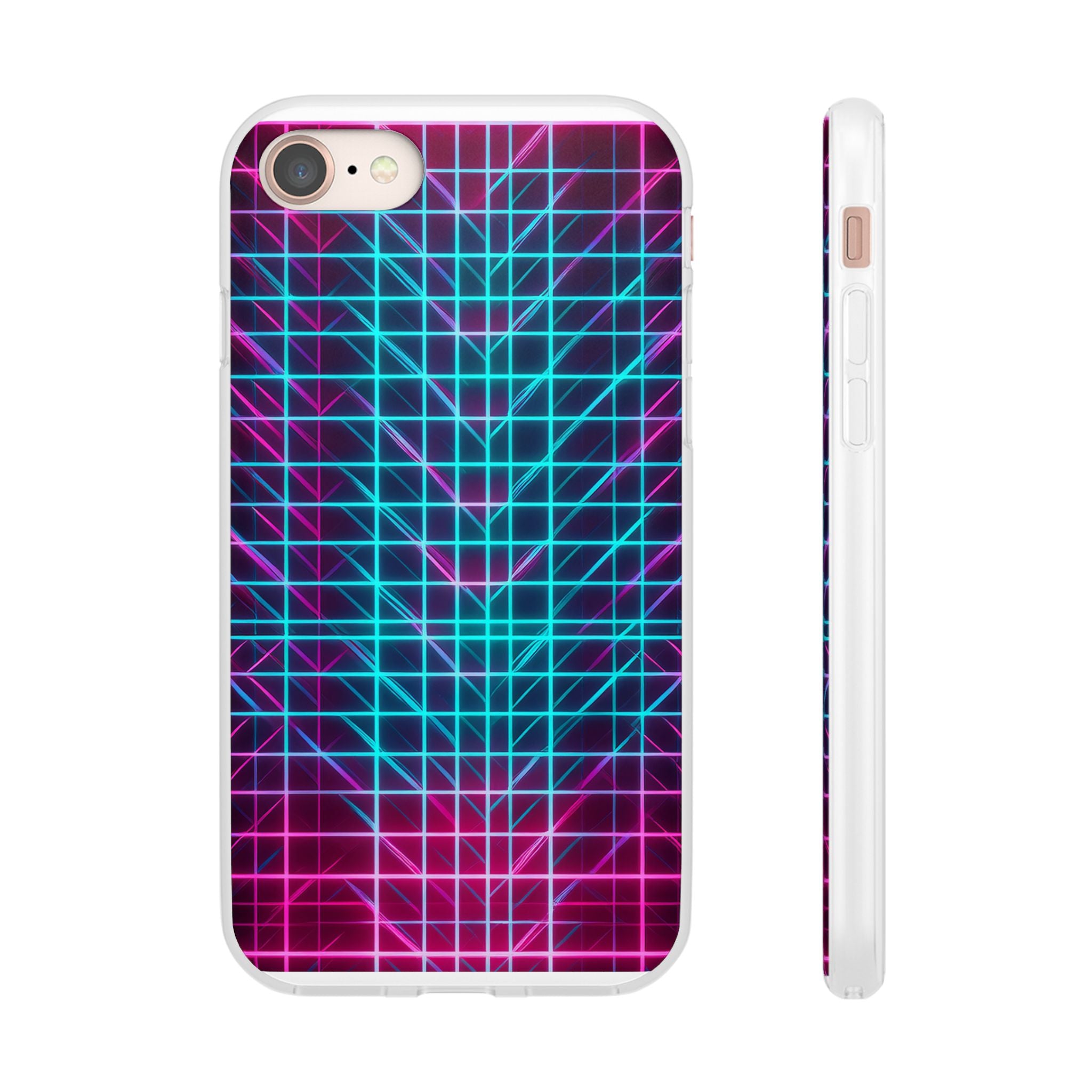 Retro Neon Grid Phone Case – 80s Vaporwave Geometric iPhone Cover