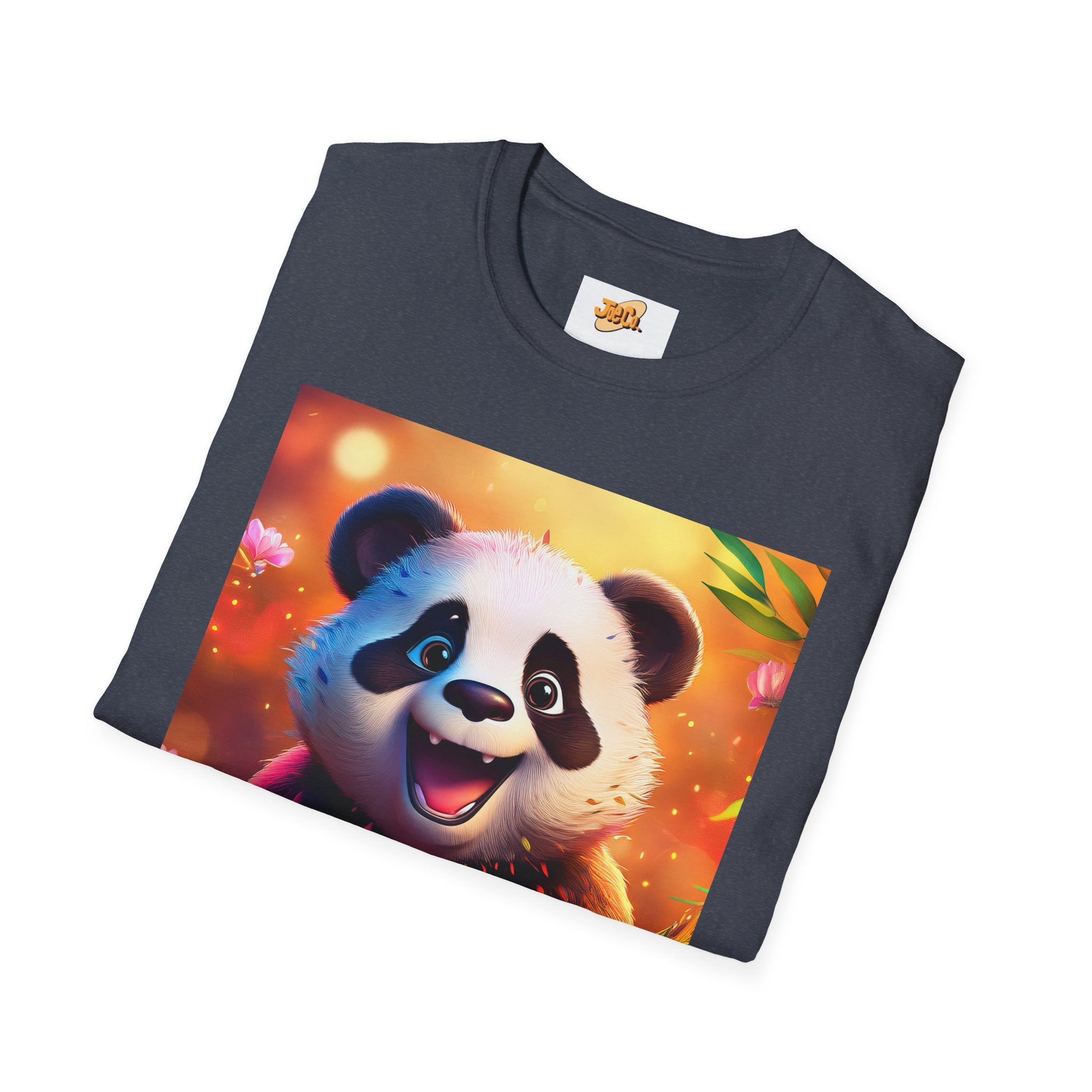 Cute Smiling Panda Graphic T-Shirt — Playful Floral Panda Tee
