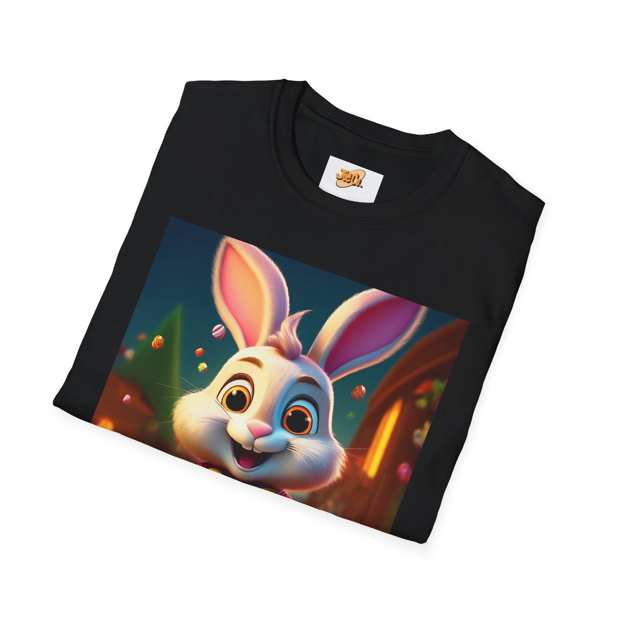 Easter Bunny Kids T-Shirt — Cute Cartoon Rabbit with Colorful Eggs