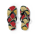 Art Deco Shell Pattern Flip Flops — Retro Red & Gold Beach Sandals