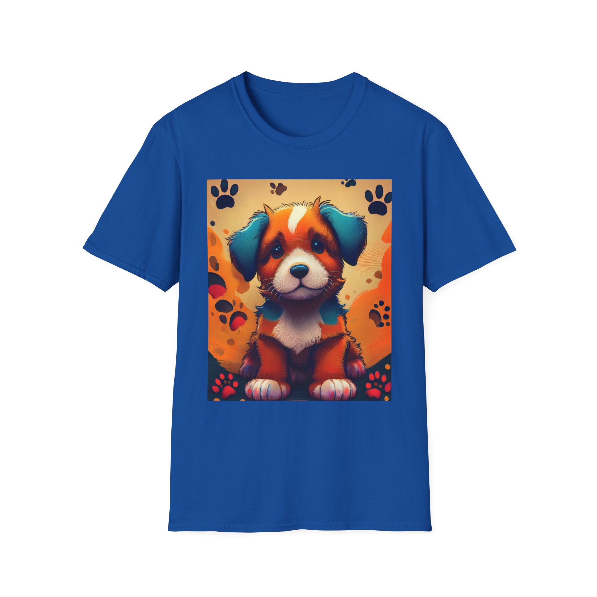 Cute Puppy Portrait T-Shirt — Colorful Paw Print Dog Graphic Tee