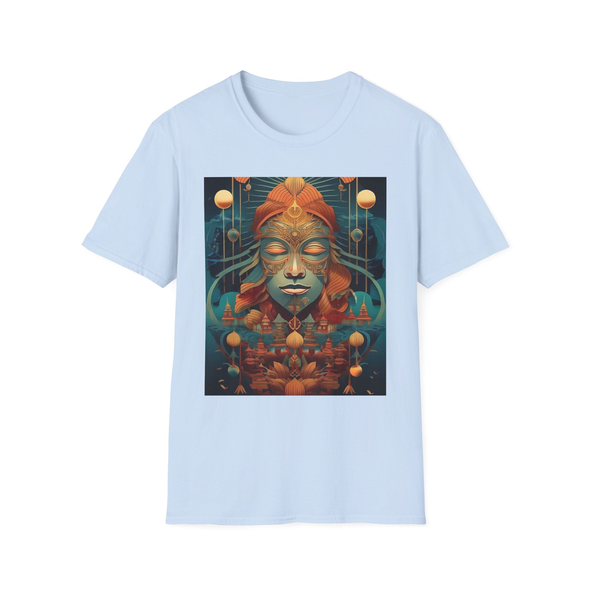Meditative Goddess T-Shirt — Tranquil Floral Face Art Tee