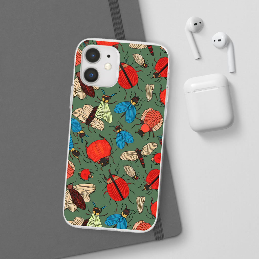 Bug Pattern Phone Case — Colorful Beetles & Flies Design