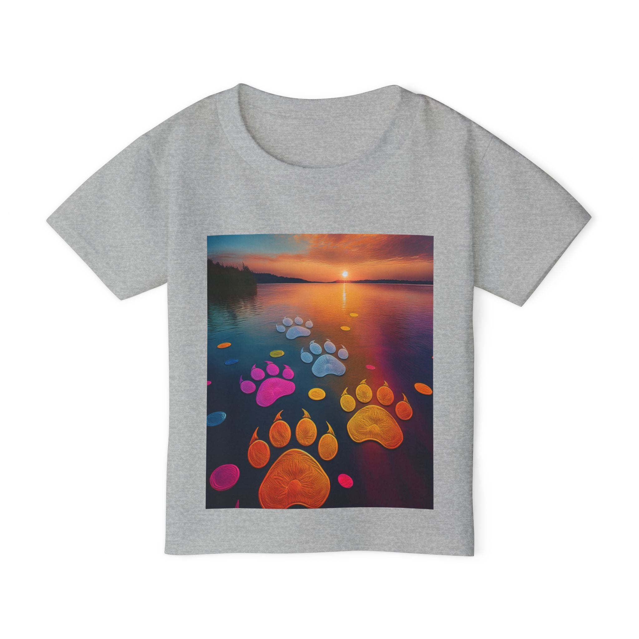 Toddler T-Shirt — Colorful Paw Prints at Sunset