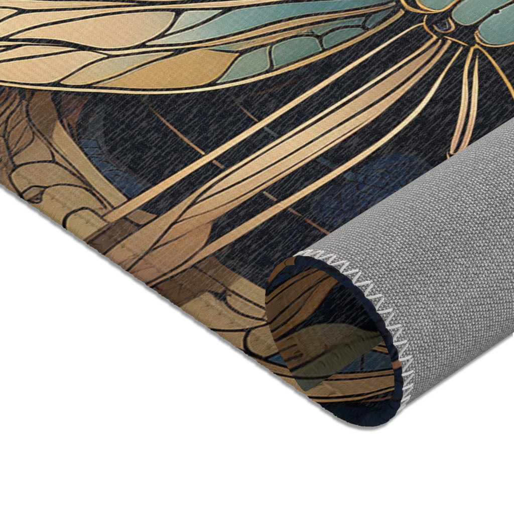Art Nouveau Dragonfly Area Rug — Vintage Botanical Accent Rug