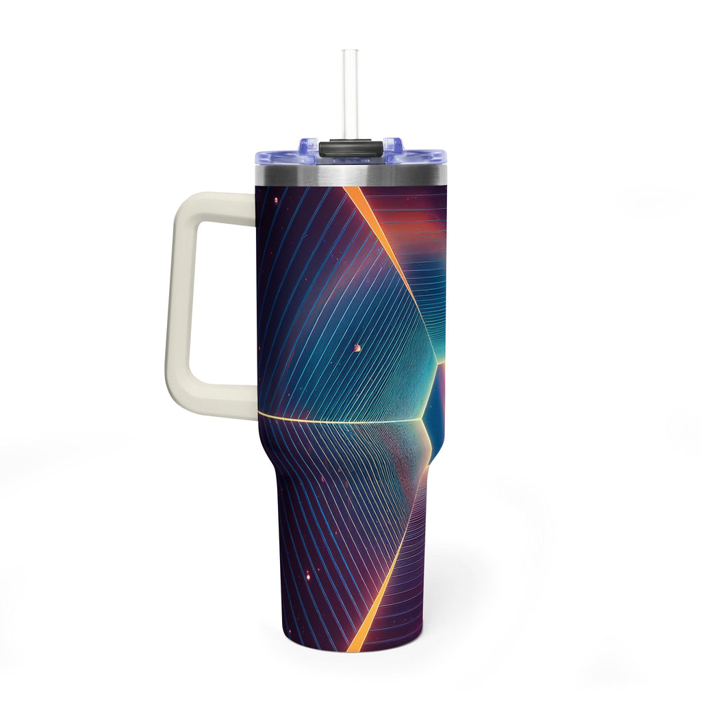 40oz Vacuum Tumbler — Neon Geometric Cosmic Design
