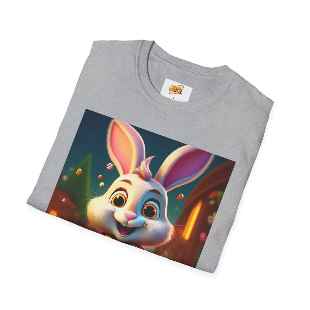 Easter Bunny Kids T-Shirt — Cute Cartoon Rabbit with Colorful Eggs